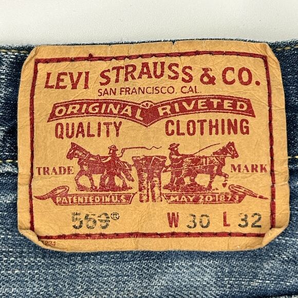 Levis 569 Loose Straight Jeans Distressed Paint Splattered Denim Blue Mens 30x31 - Picture 8 of 10
